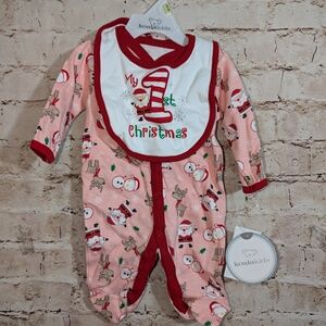 ♥️Koala Kids Babys 1st Christmas Sleeper With Bib 0/3 3/6 Months